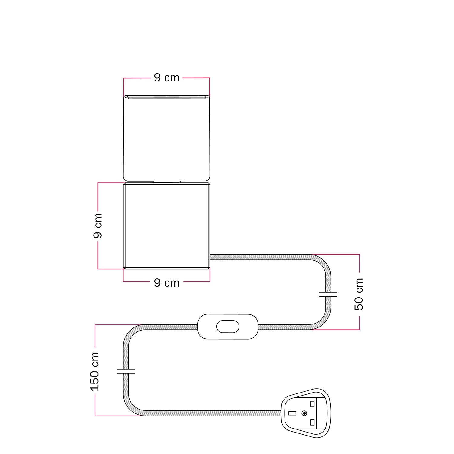 Lampada da tavolo Cubetto con spina inglese e lampadina Ghost - PosterLad - Creative Cables