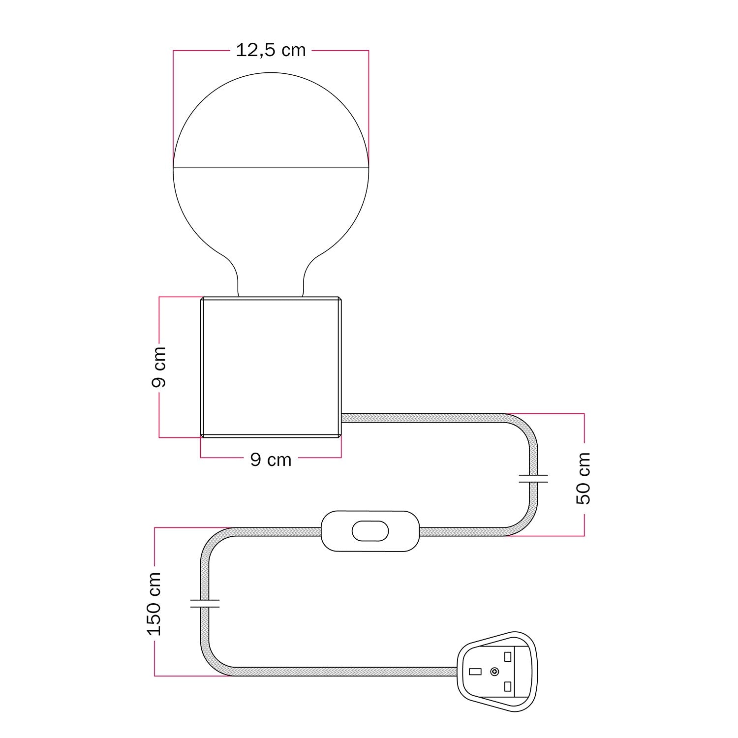 Lampada da tavolo Cubetto con spina inglese e lampadina globo mezza sfera argento - PosterLad - Creative Cables