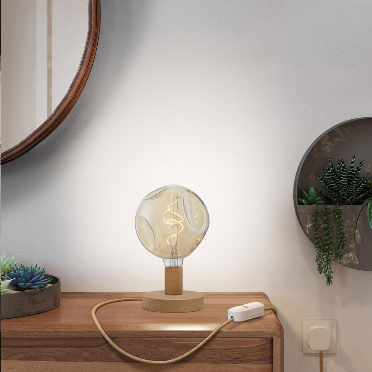 Lampada da tavolo Posaluce Bumped in legno e spina UK - Neutro Dimmer