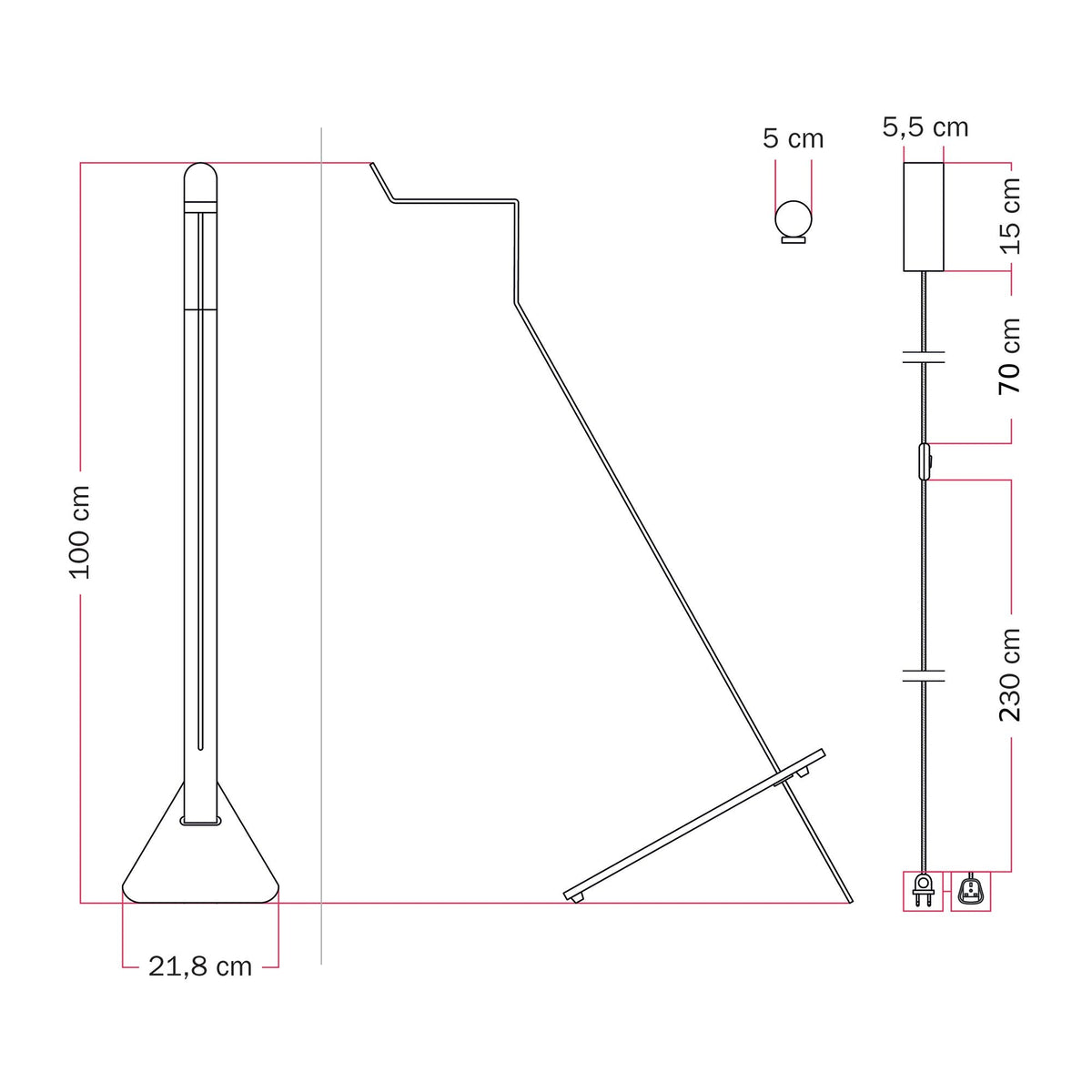 Lampada da terra inclinabile con faretto magnetico orientabile e spina UK - Mario Tubo - Giallo