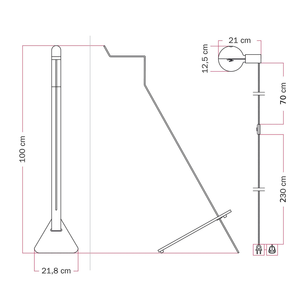 Lampada da terra inclinabile con lampadina LED G125 verniciata e spina UK - Mario Talia - Panna