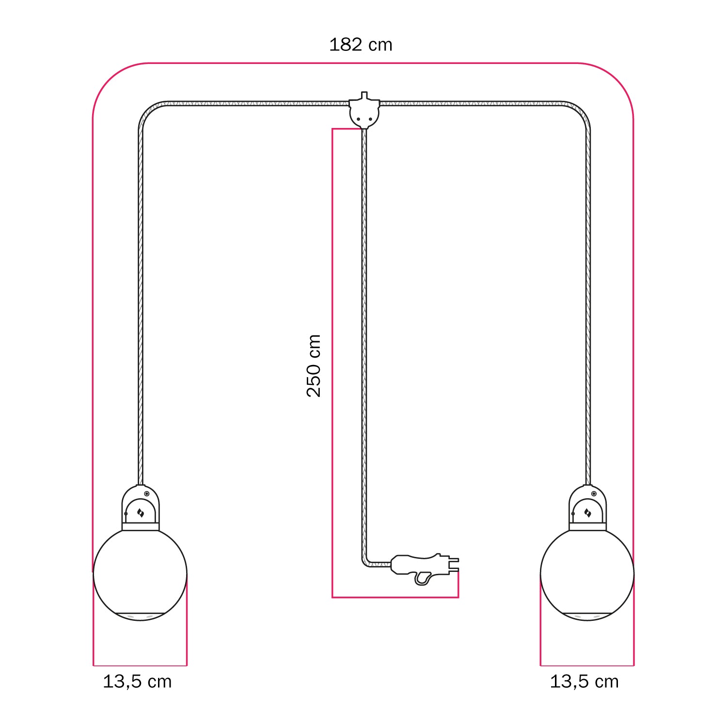 Lampada plug-in da esterno Modulair IP65 a 2 cadute con paralumi infrangibili Unbreak-a-Ball e cavo SN06