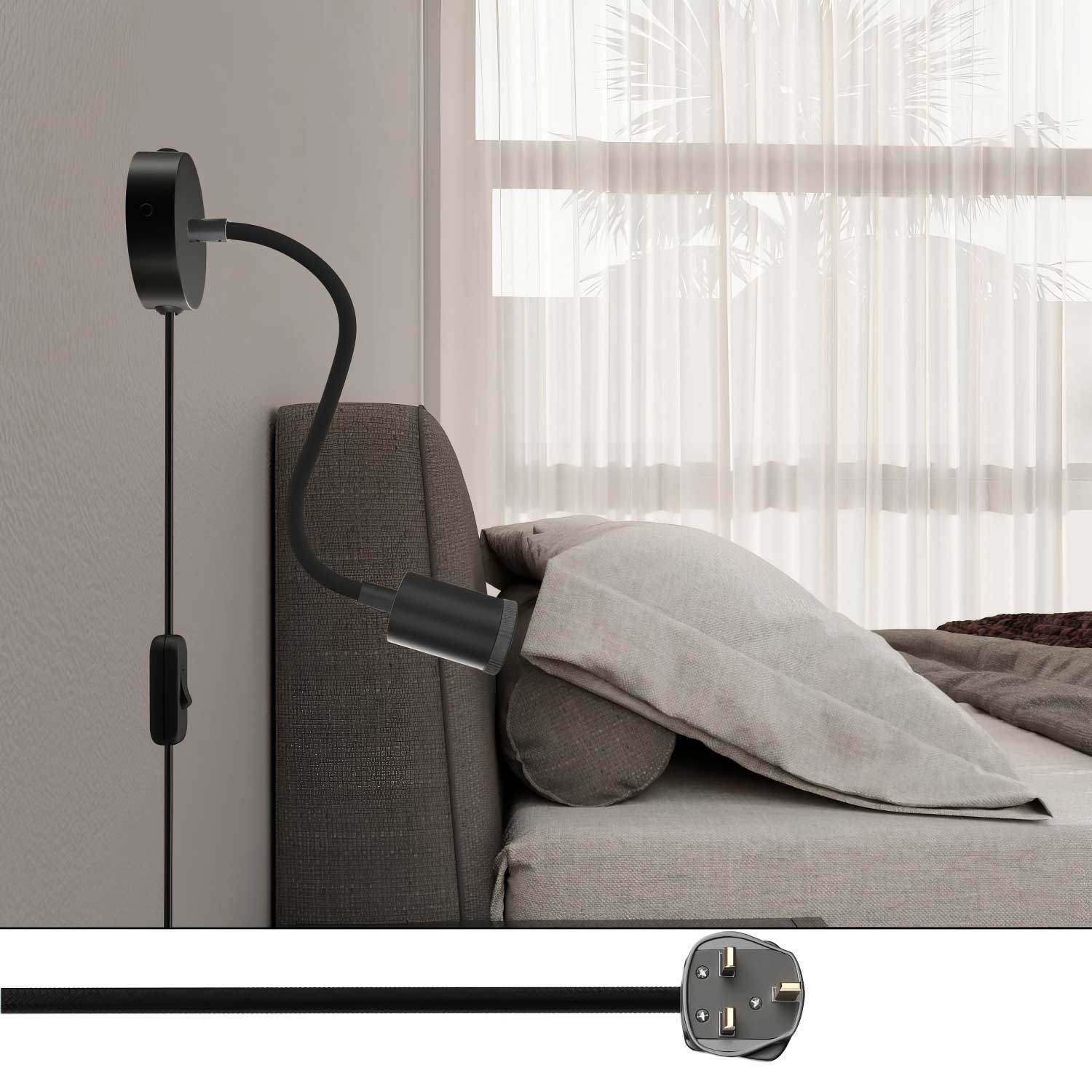 Lampada Spostaluce Flex 30 snodabile con faretto GU1d0 e spina UK - Nero