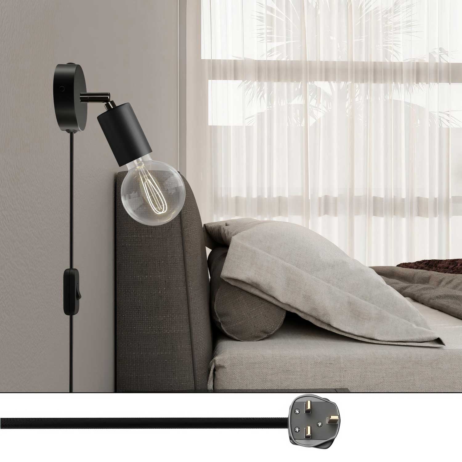 Lampada Spostaluce Snodo orientabile in metallo e spina UK - Nero