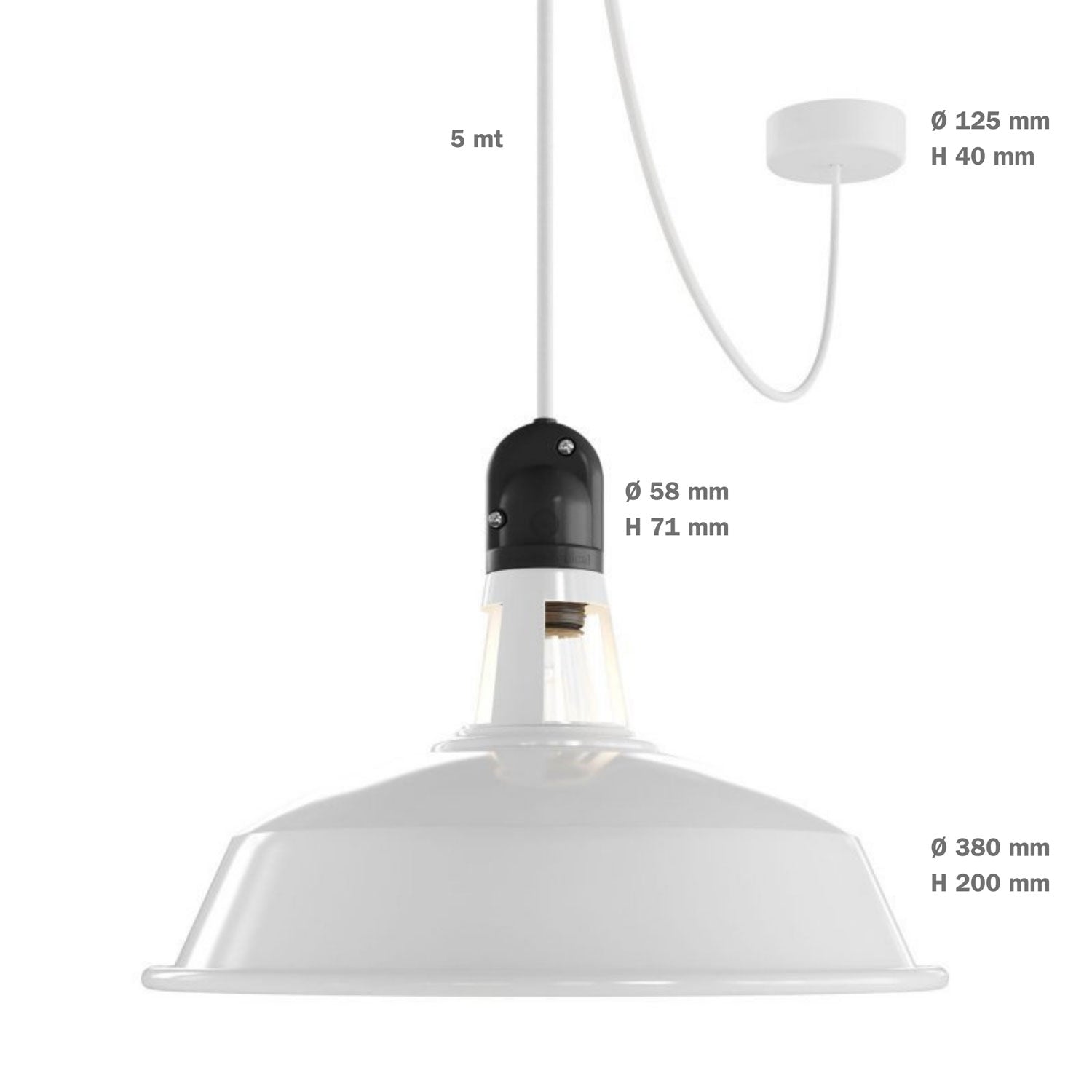 Modulair ELEGANT Lampada per esterni con paralume, 5 m cavo, rosone in silicone e portalampada IP65 waterproof - Bianco