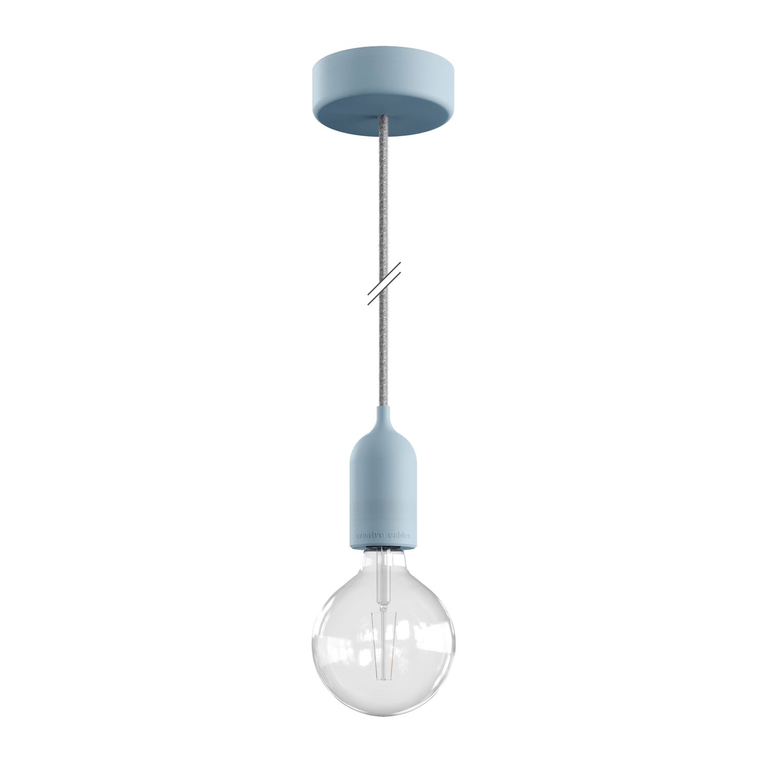 Modulair PASTEL Lampada da esterno con 1,5 m cavo tessile, rosone e portalampada in silicone IP65 waterproof - Blu carta da zucchero