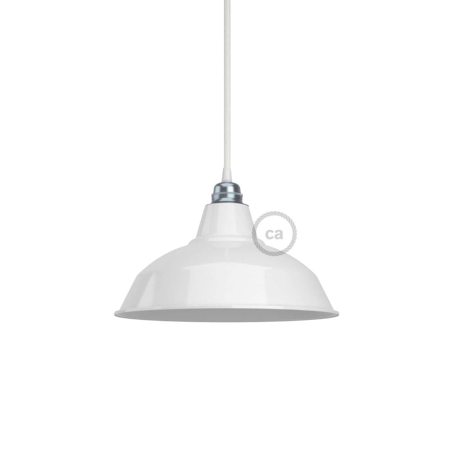 Paralume Bistrot in metallo smaltato con attacco E27, diametro 30 cm - Bianco