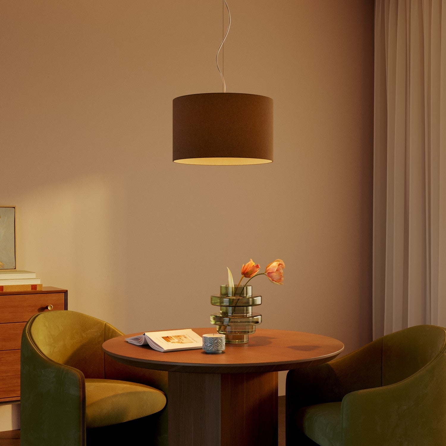 Paralume Cilindro L in tessuto con attacco E27 - Made in Italy - Lana Marrone