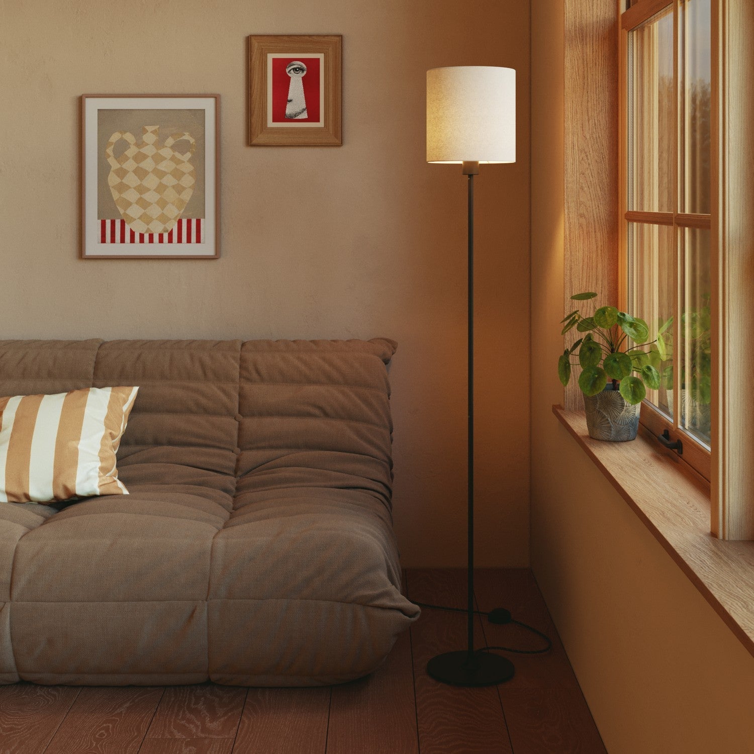 Paralume Cilindro M in tessuto con attacco E27 - Made in Italy - Lana Sabbia