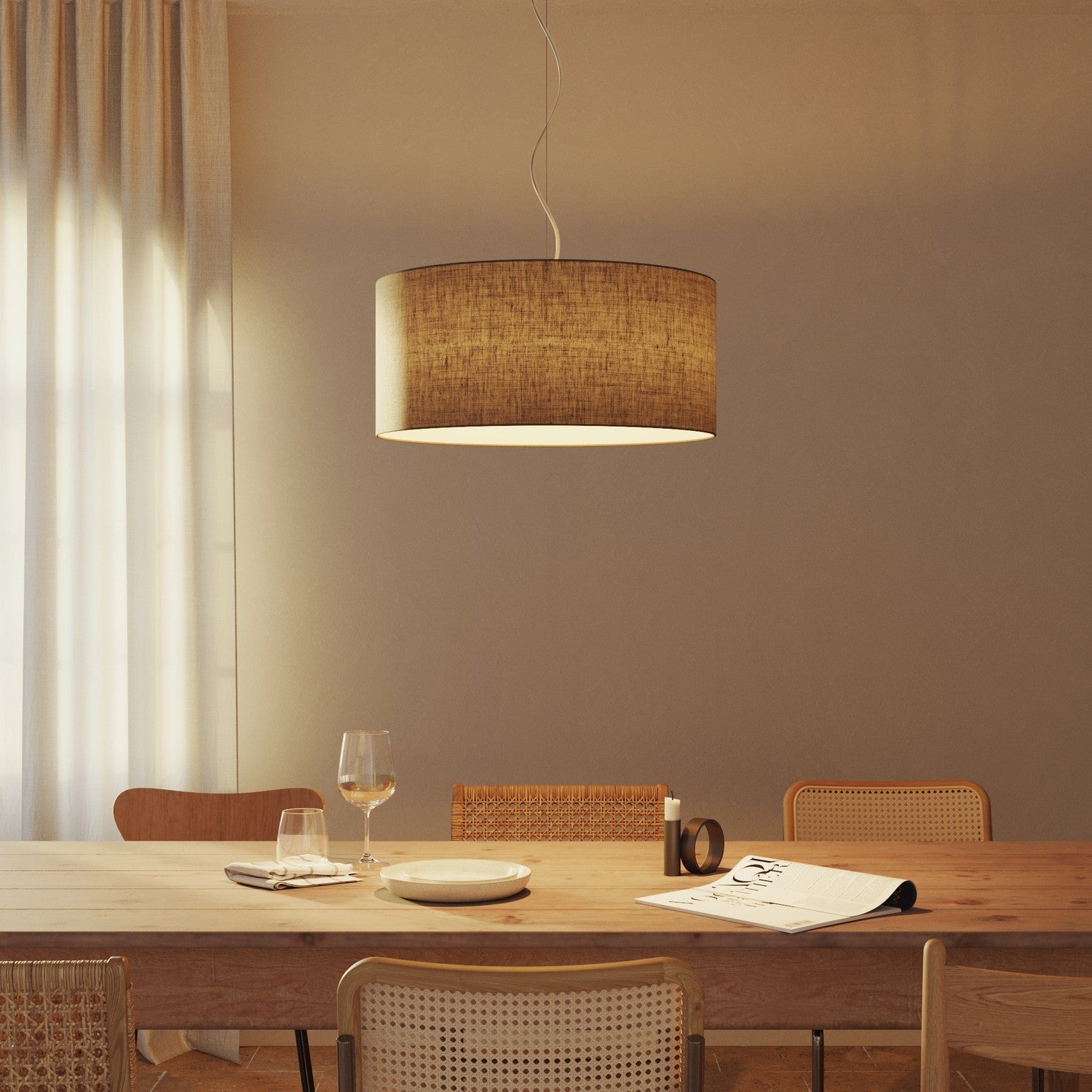 Paralume Cilindro XXL in tessuto con attacco E27 - Made in Italy - Camelot Marrone