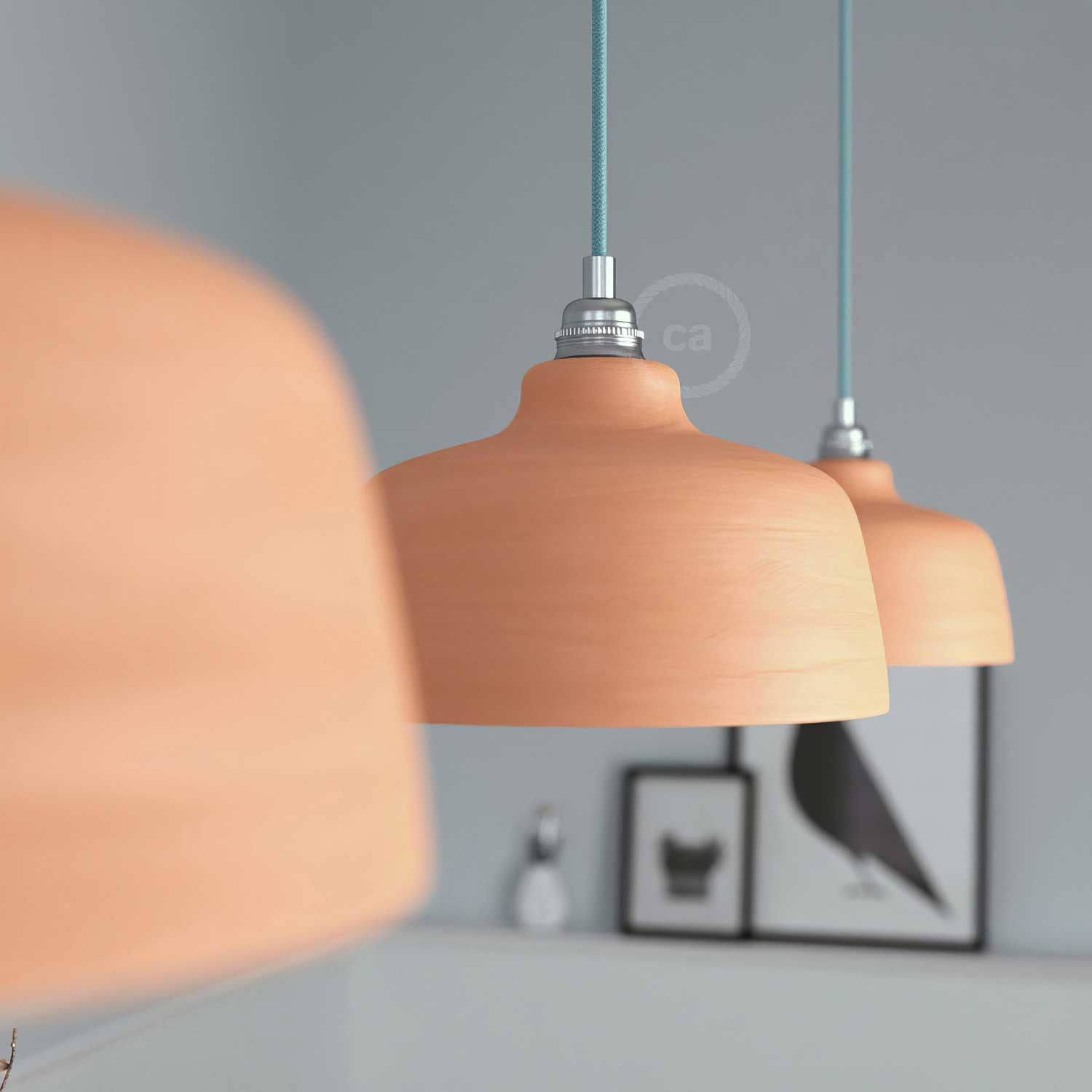 Paralume Coppa in ceramica, collezione Materia - Made in Italy - Terracotta striato