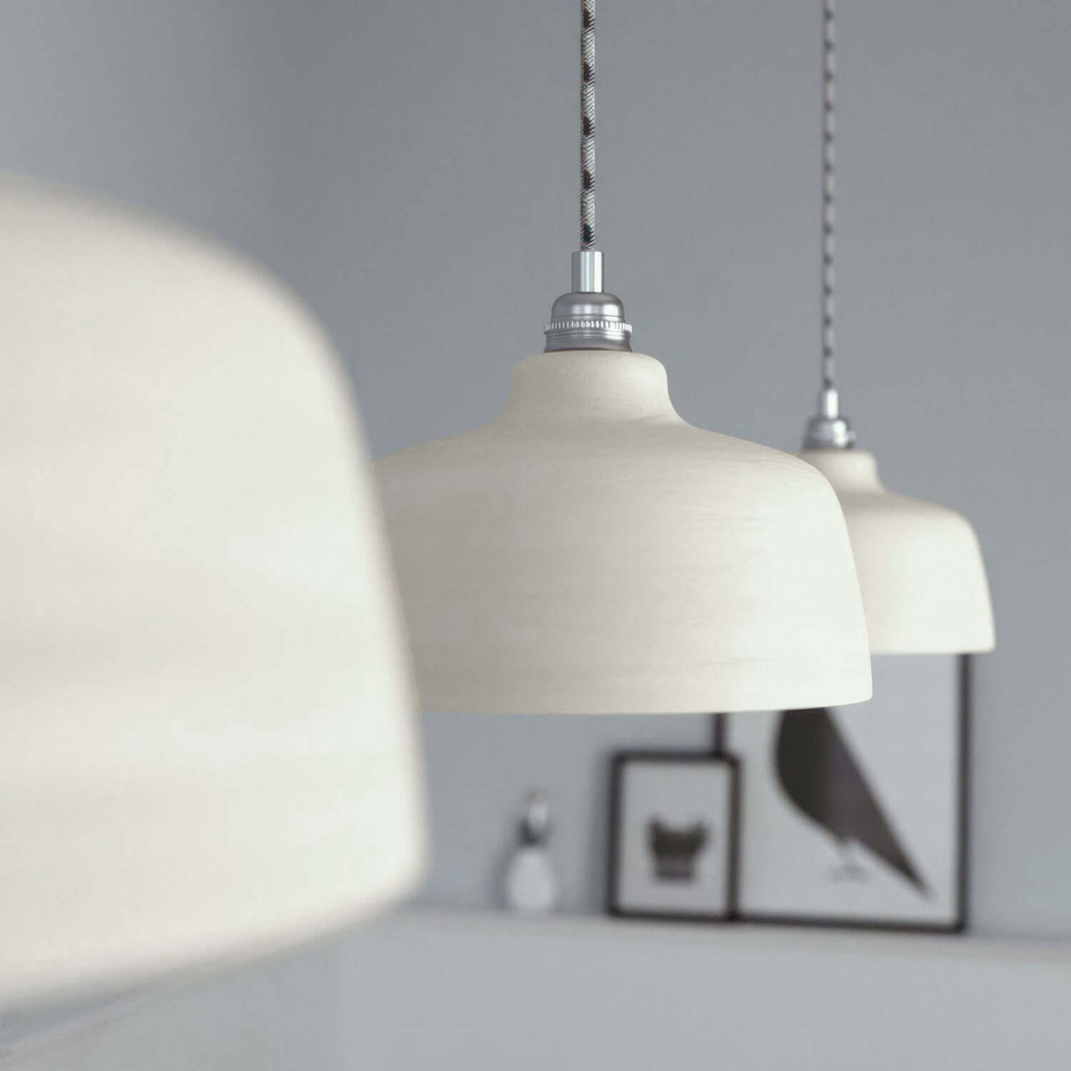 Paralume Coppa in ceramica, collezione Materia - Made in Italy - Tortora striato