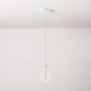 Lampada a sospensione completa di cavo tessile e finiture in metallo monocromatiche - Bianco