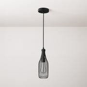 Pendant lamp with textile cable, Magnum bottle lampshade and metal details - Black