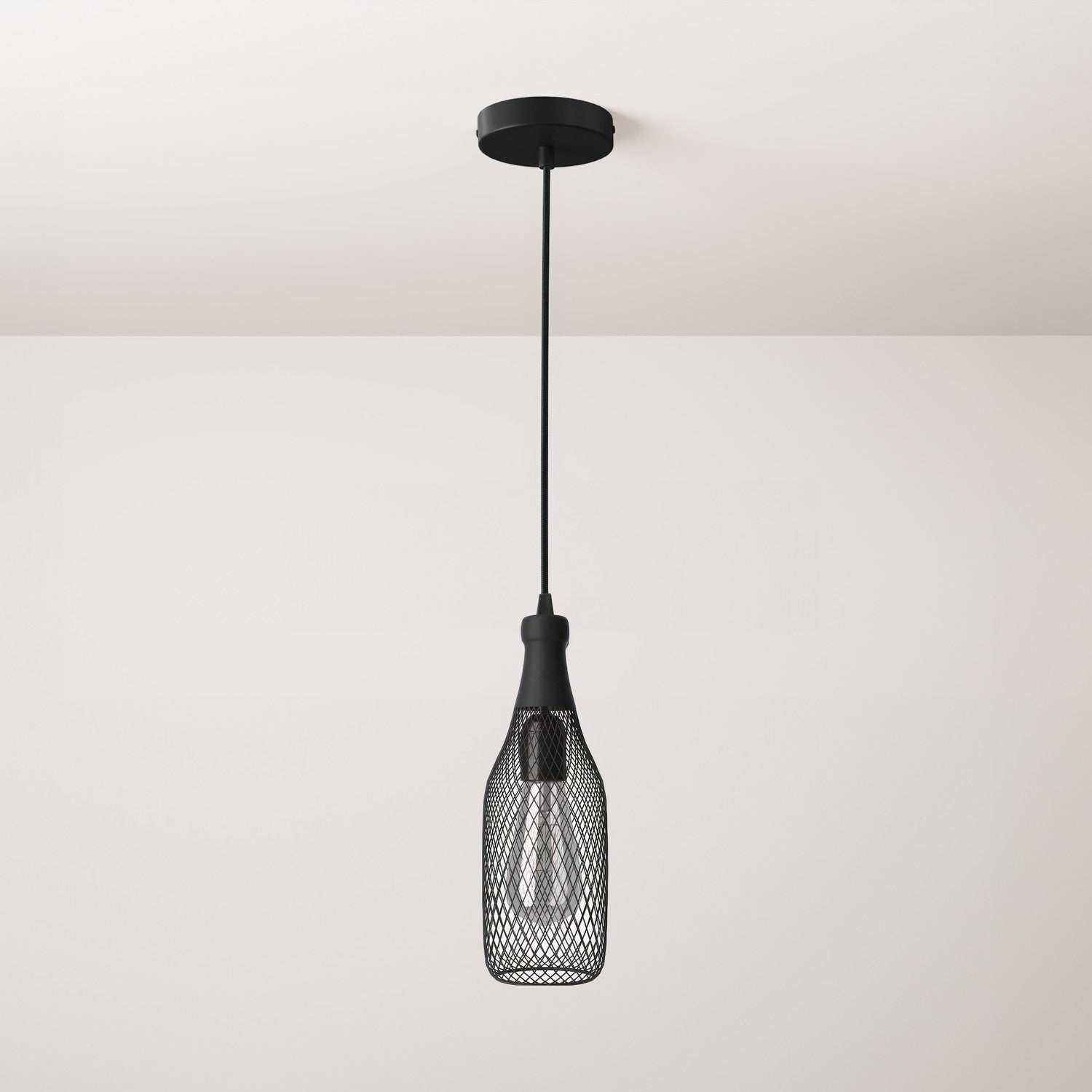 Pendant lamp with textile cable, Magnum bottle lampshade and metal details - Black