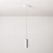 Lampada a sospensione completa di cavo tessile, paralume Tub-E14 e finiture in metallo - Bianco