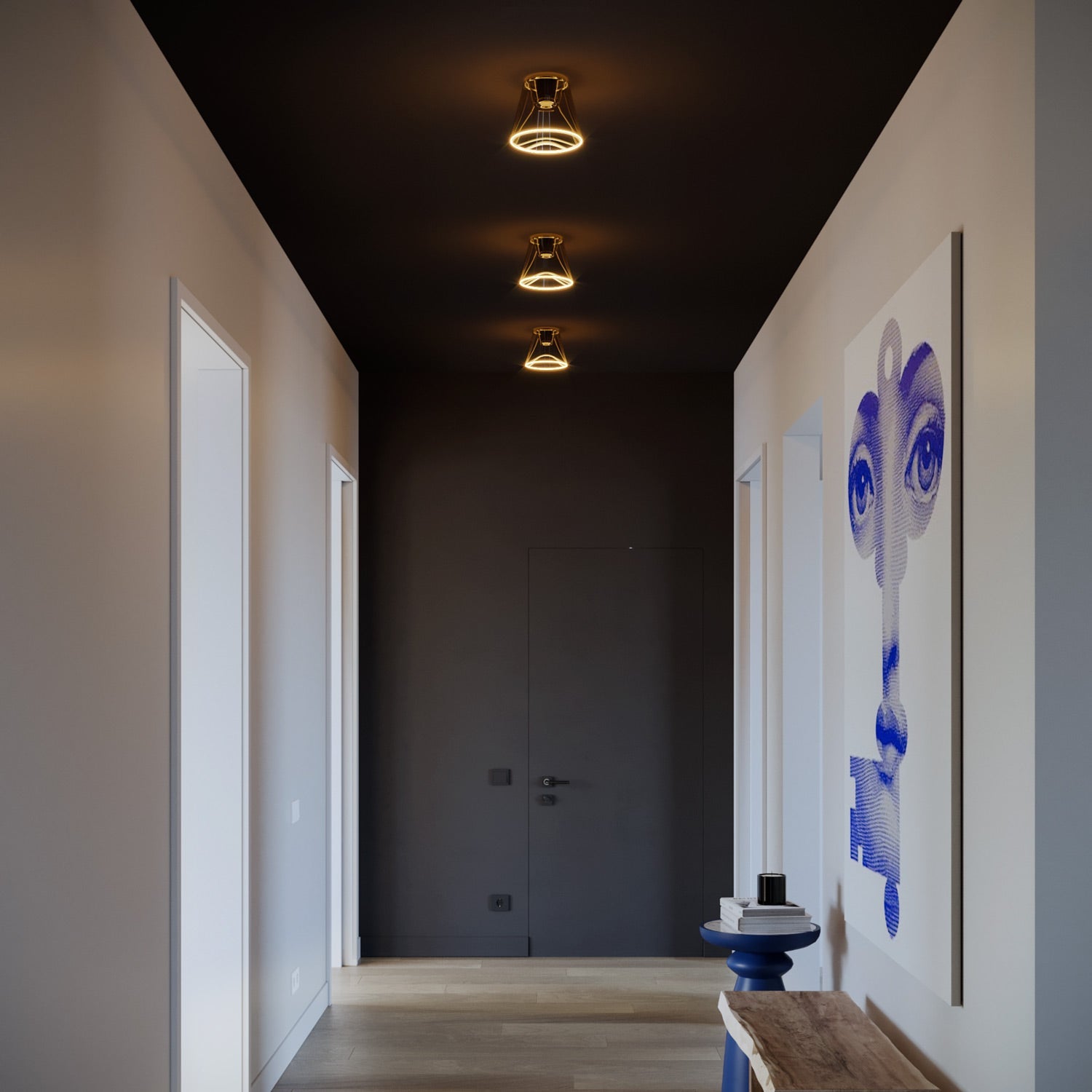 Plafoniera design con lampadina Ghost a cono smoky - Nero