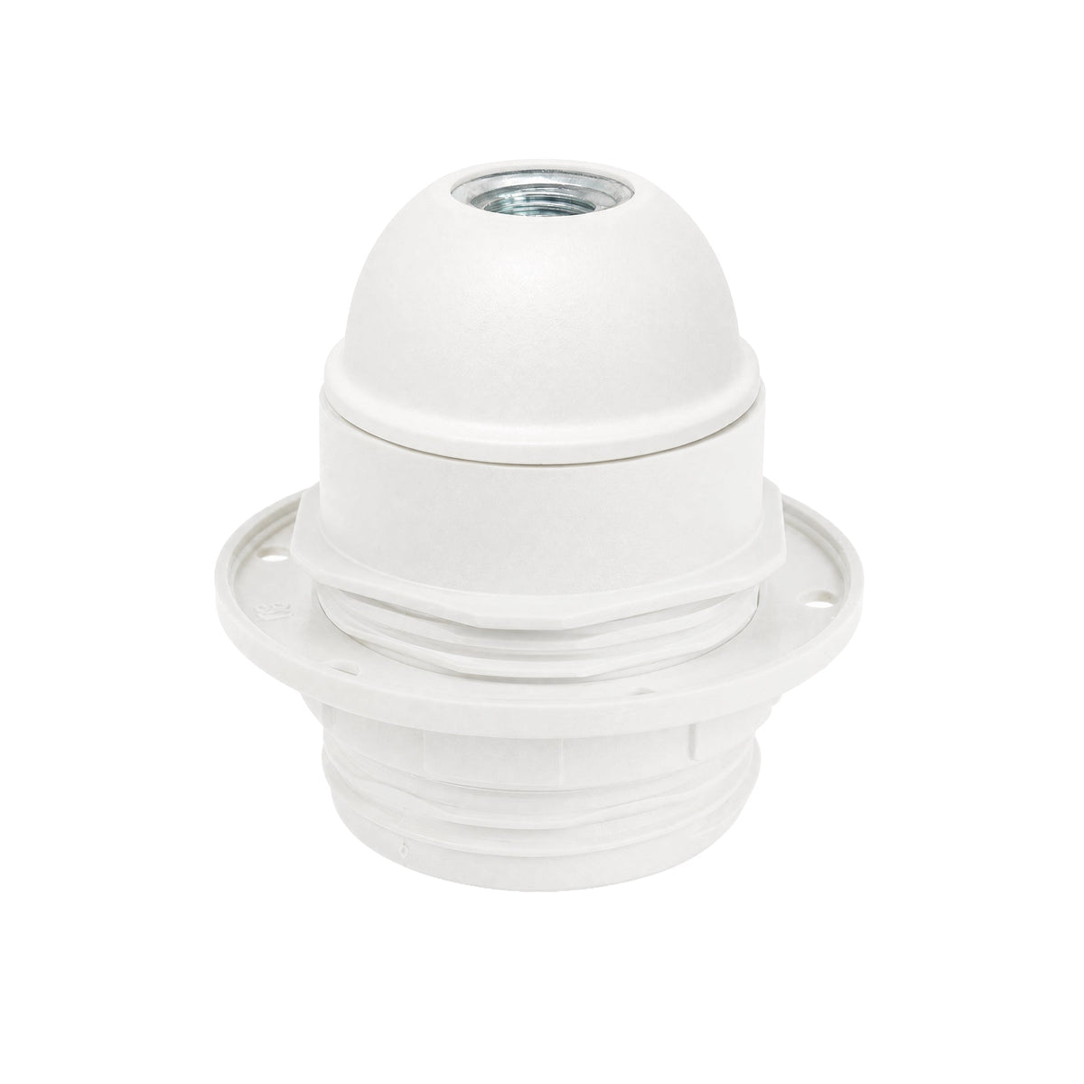 Portalampada E27 in termoplastica con camicia semifilettata, con terra e ghiera - Bianco