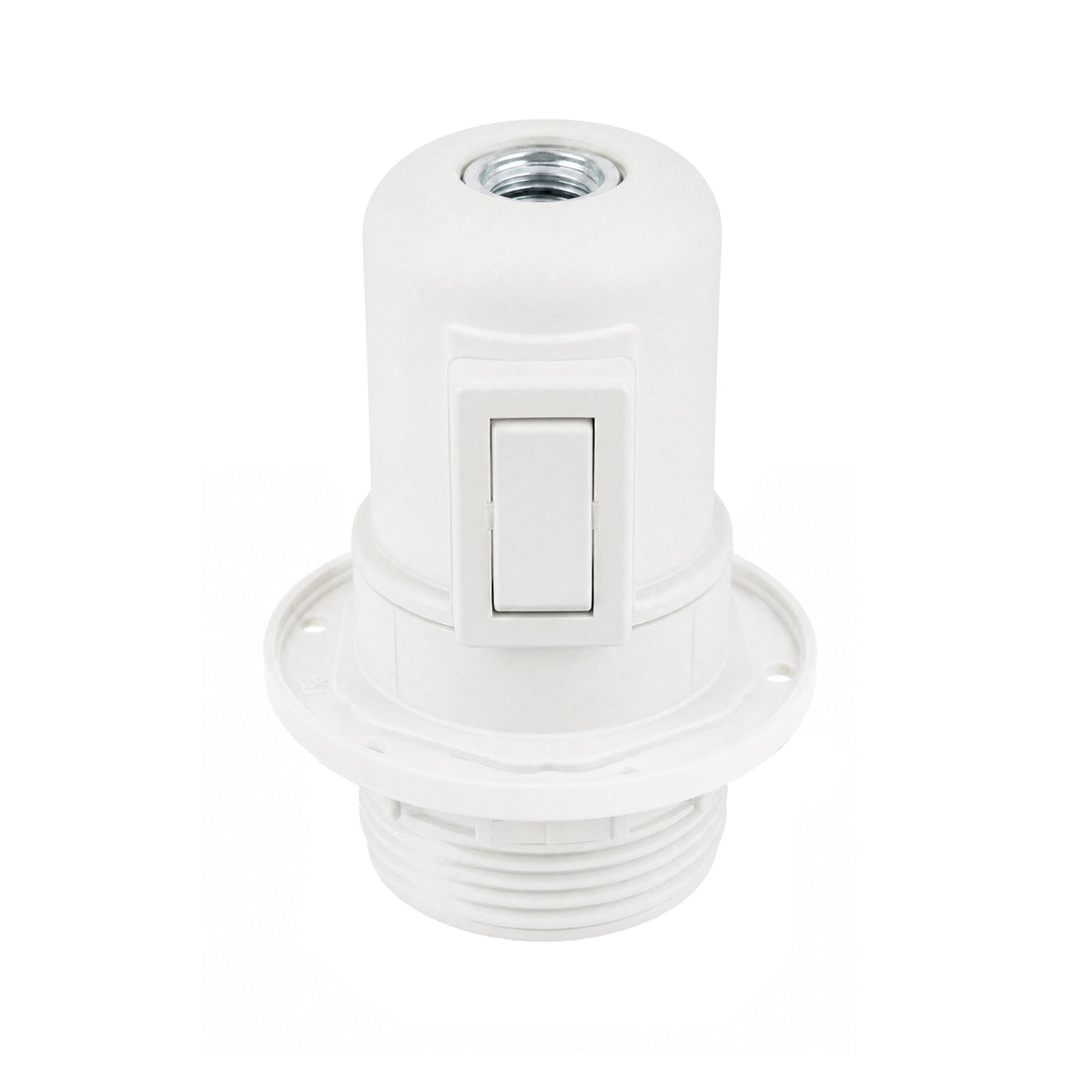 Portalampada E27 in termoplastica con camicia semifilettata, interruttore a bascula e ghiera - Bianco