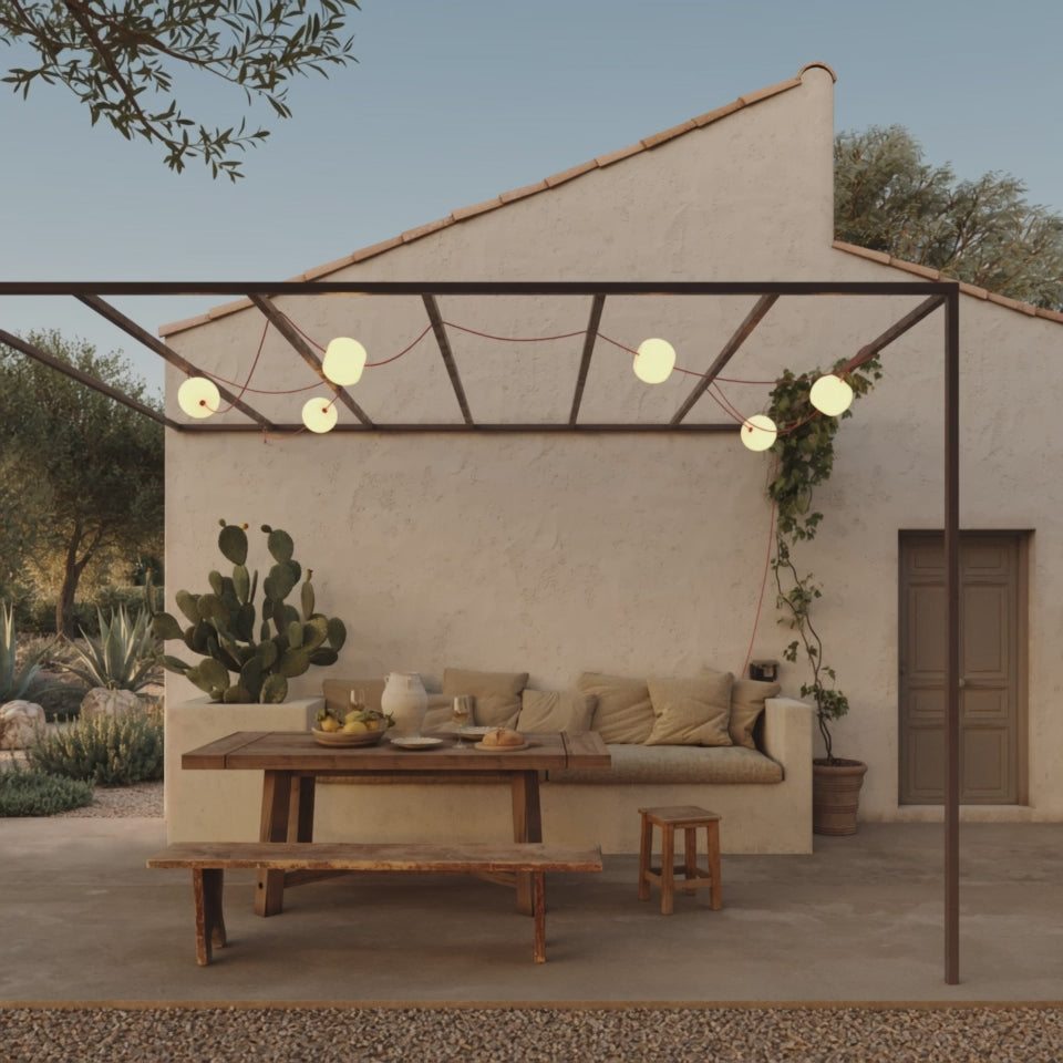 Load video: Outdoor IP67 String Light with 6 Light Points Sand White with UK Plug - Marina6 Cherry