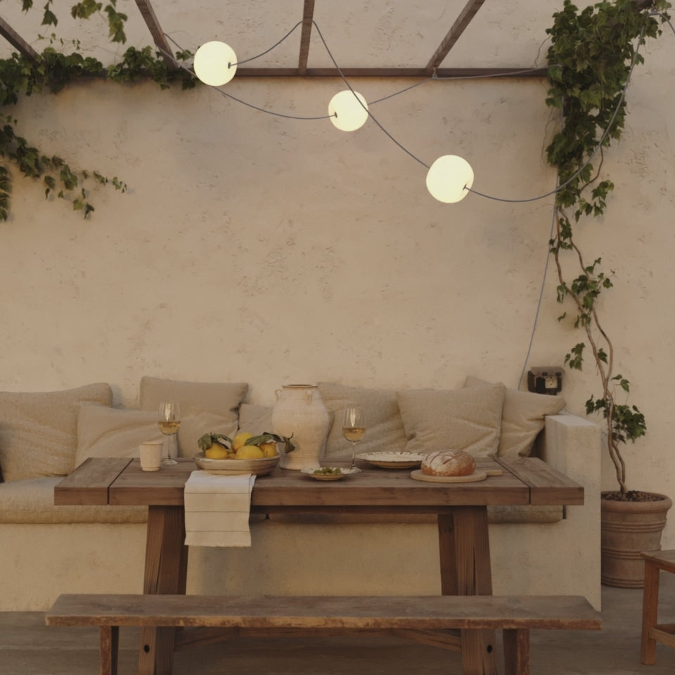 Load video: Outdoor String Light 3 Light Points IP67 Gray with UK Plug - Marina3 Cherry