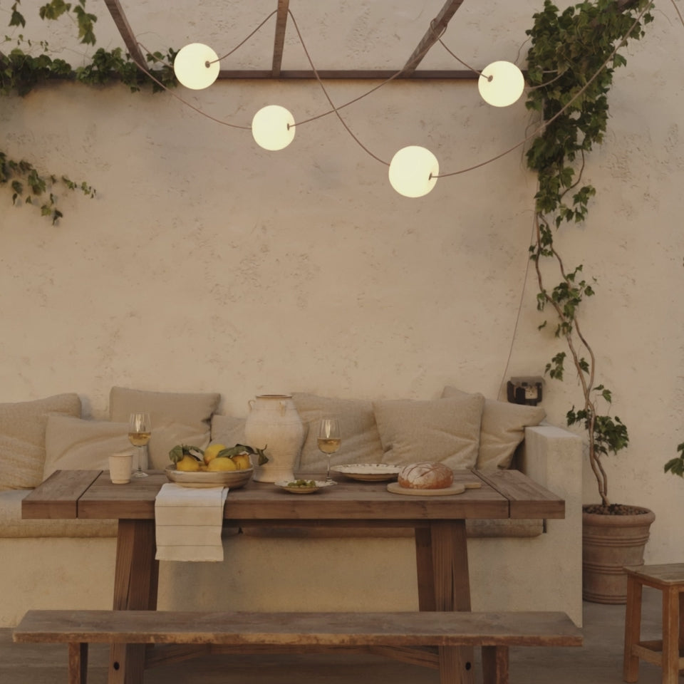 Load video: Outdoor string light 4 light points IP67 Red Starfish Marina with UK Plug - Marina4 Cherry