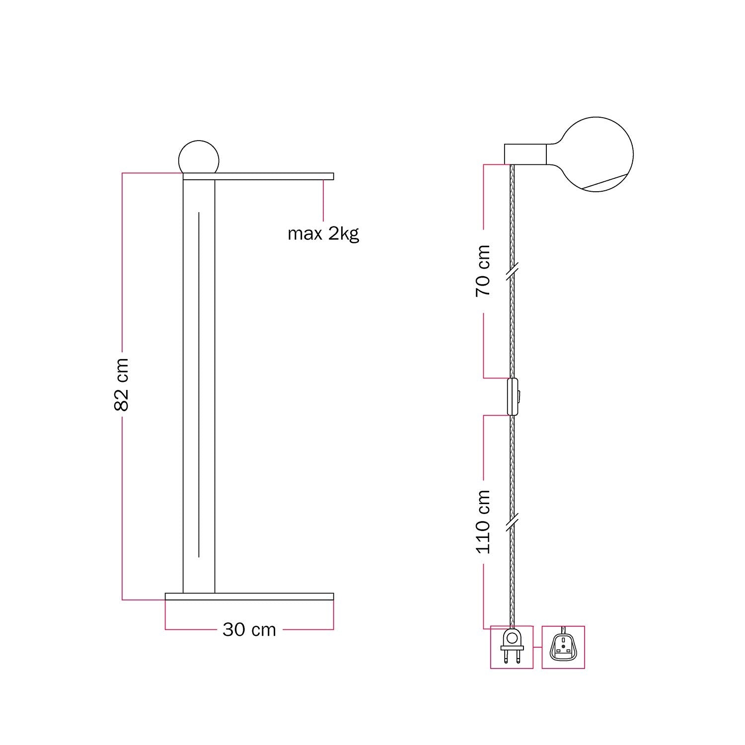Rocco - Lampada da terra con spina UK e lampadina Camo - Grigio