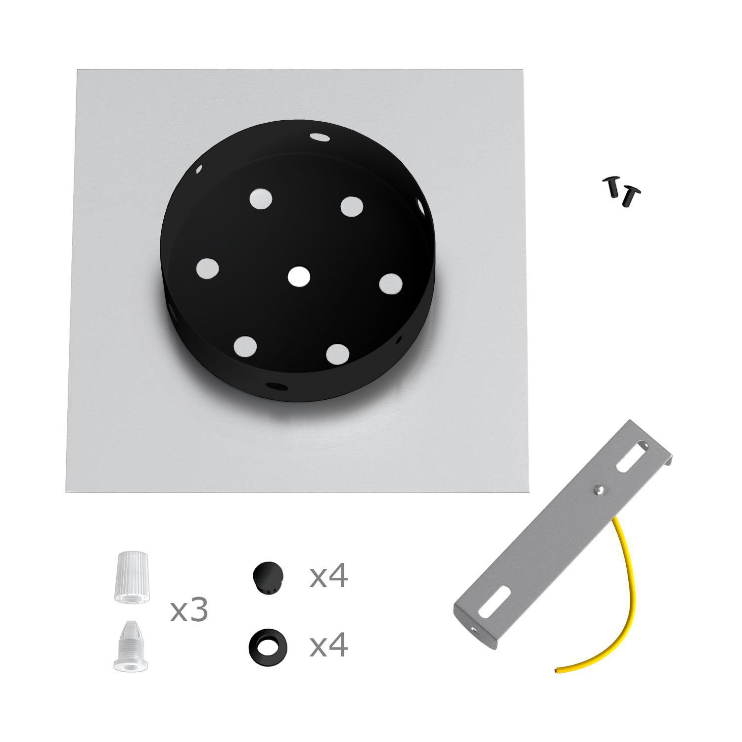 Rosone Rose-One quadrato, 200 mm con 3 fori in linea e 4 fori laterali - Mostarda Nero