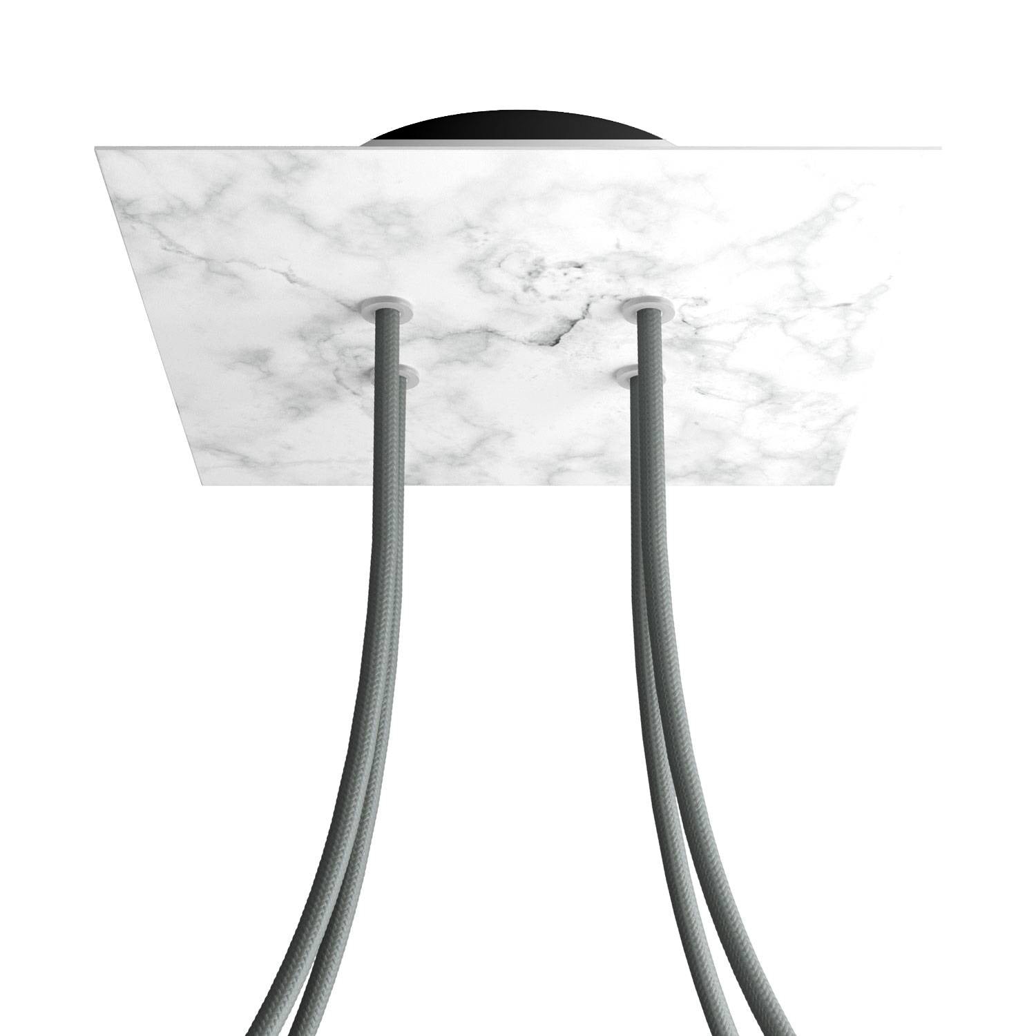 Rosone Rose-One quadrato, 200 mm con 4 fori e 4 fori laterali - Marmo Carrara Nero