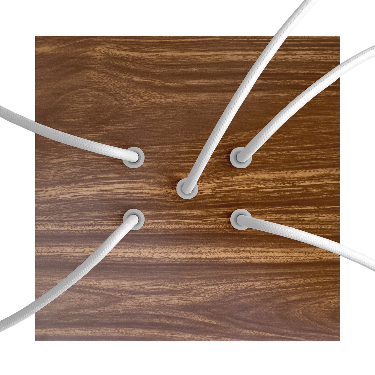 Rosone Rose-One quadrato, 200 mm con 5 fori e 4 fori laterali - Legno Bianco