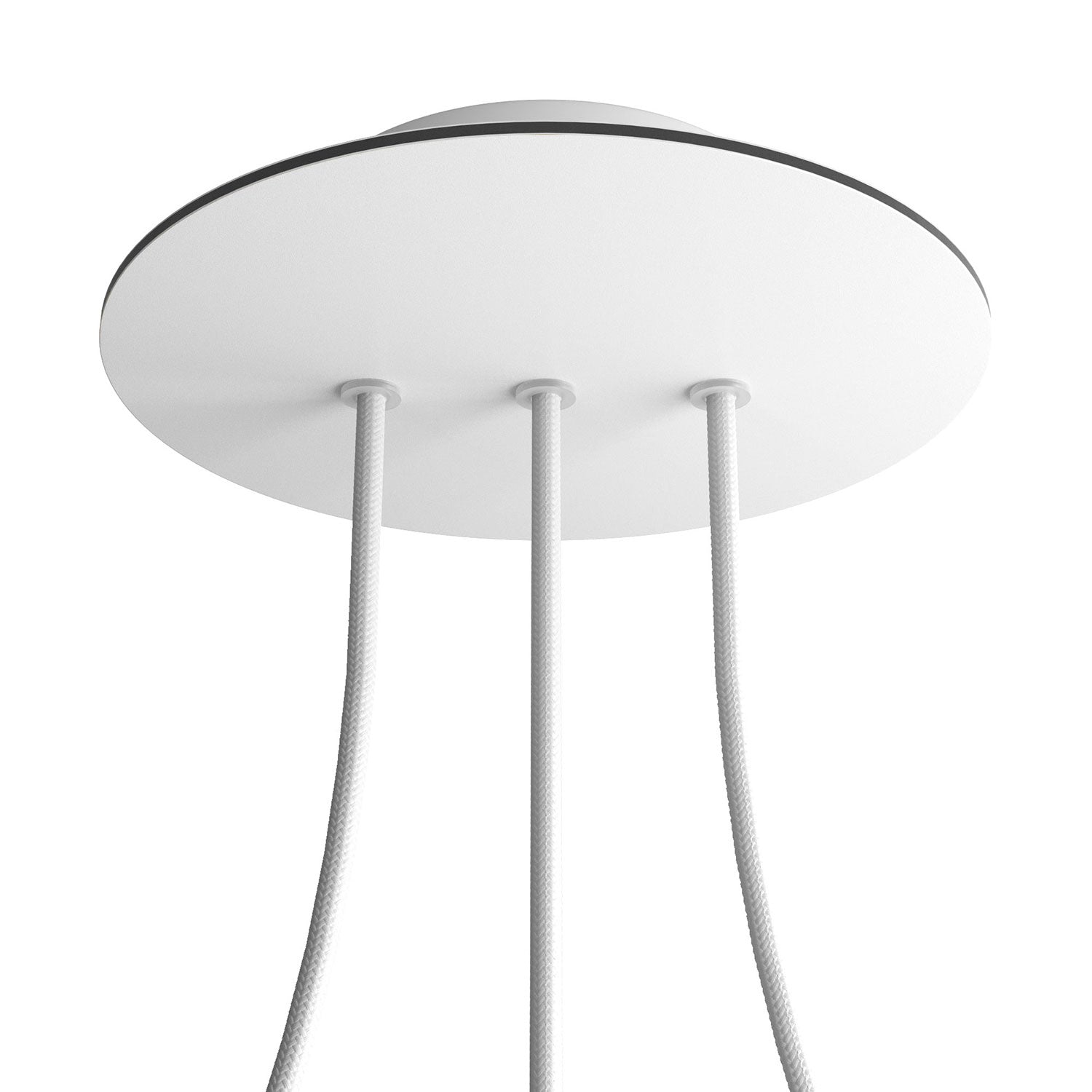 Rosone Rose - One rotondo, diametro 200 mm con 3 fori in linea e 4 fori laterali - Bianco opaco - Creative Cables