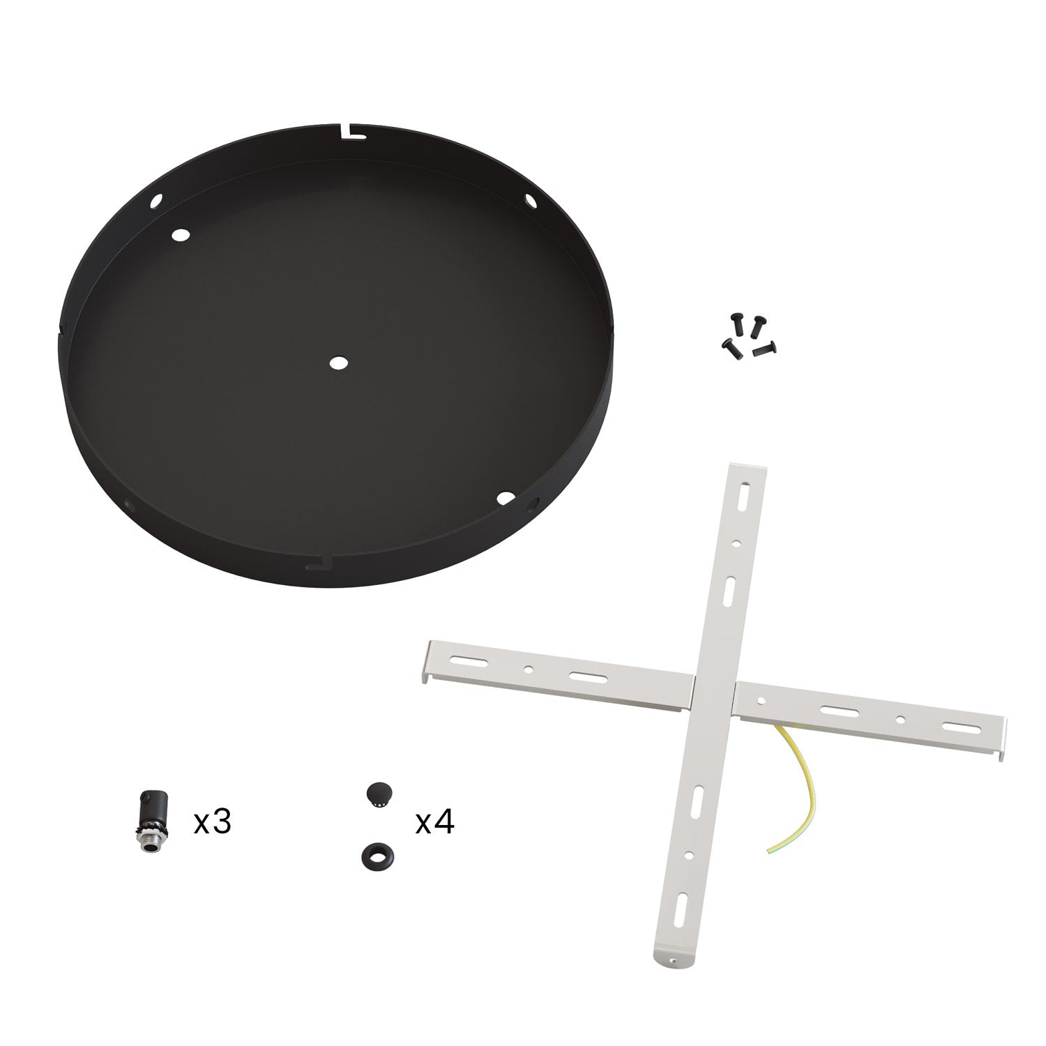 Rosone rotondo in alluminio Ø 30 cm con staffa e cavo di messa a terra, con 3 fori frontali - Nero 4