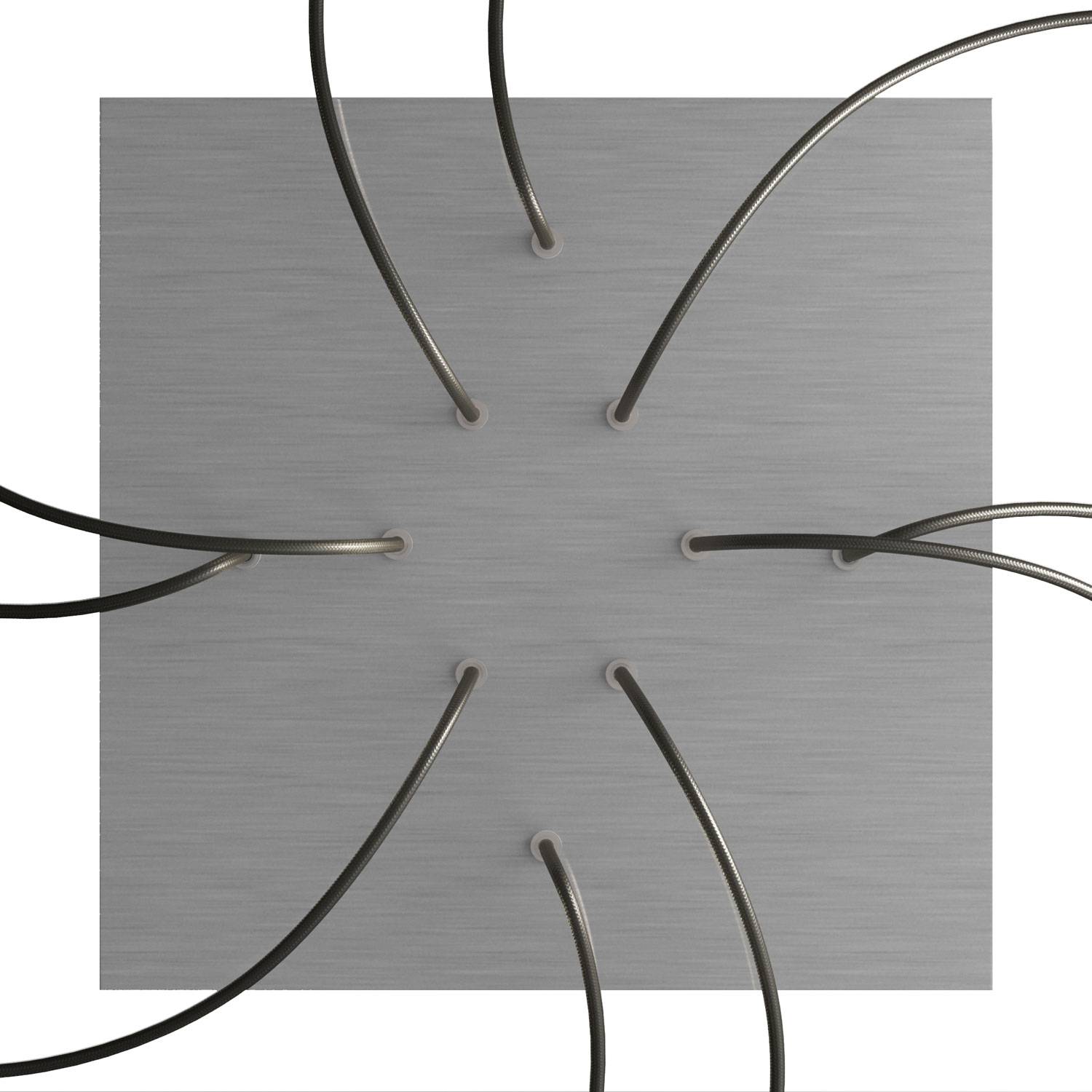 Rosone XXL Rose - One quadrato, 400 mm con 10 fori e 4 fori laterali - Dibond Acciaio satinato - Creative Cables