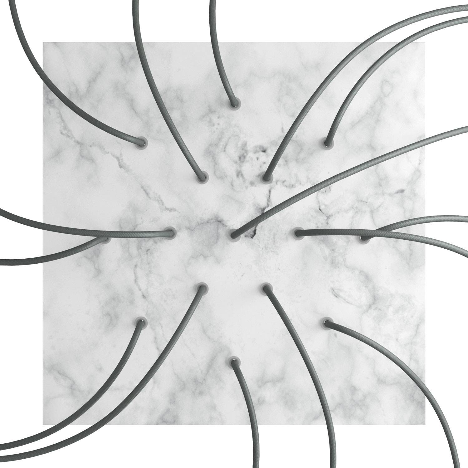 Rosone XXL Rose - One quadrato, 400 mm con 15 fori e 4 fori laterali - Marmo Carrara - Creative Cables