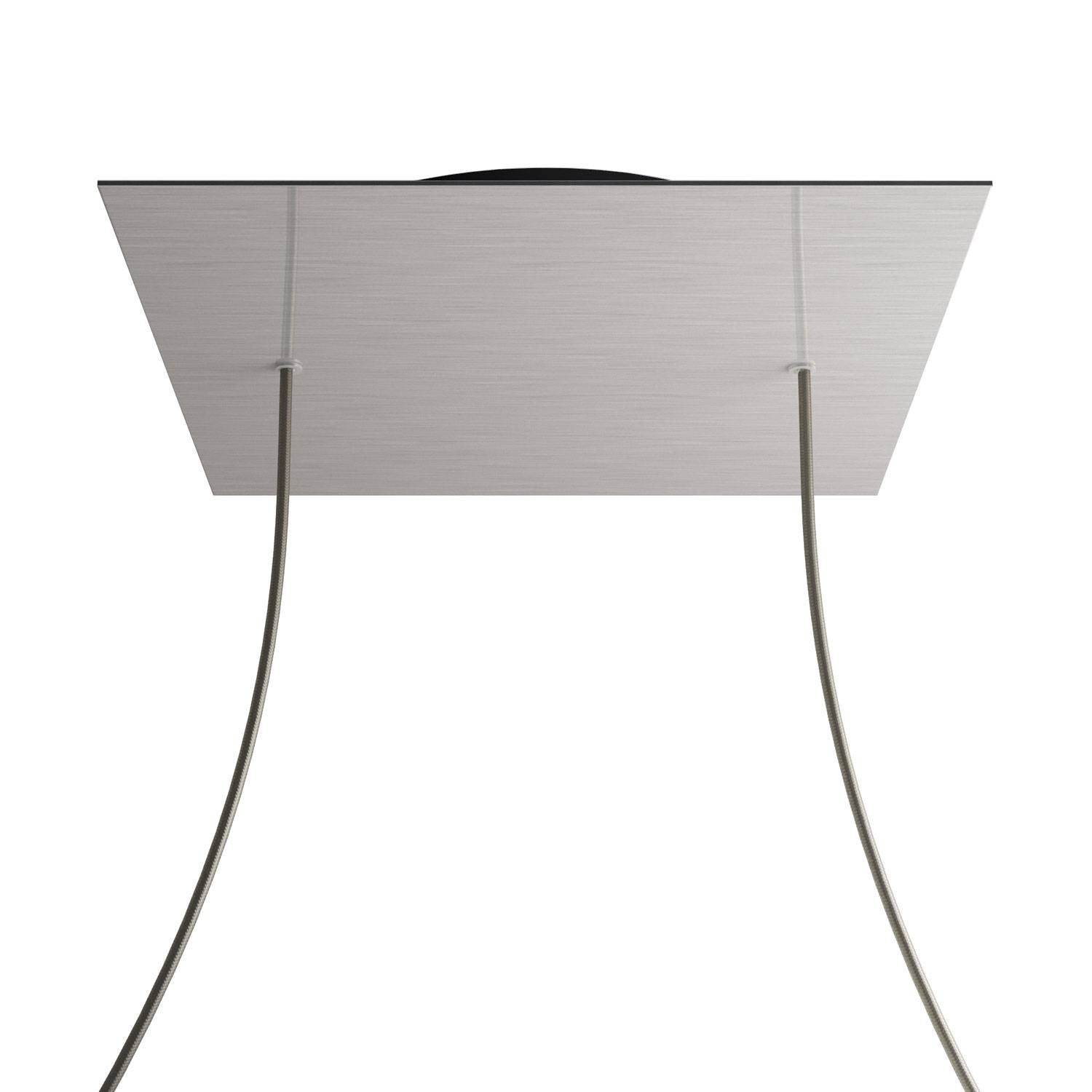 Rosone XXL Rose-One quadrato, 400 mm con 2 fori e 4 fori laterali - Dibond Acciaio satinato Nero