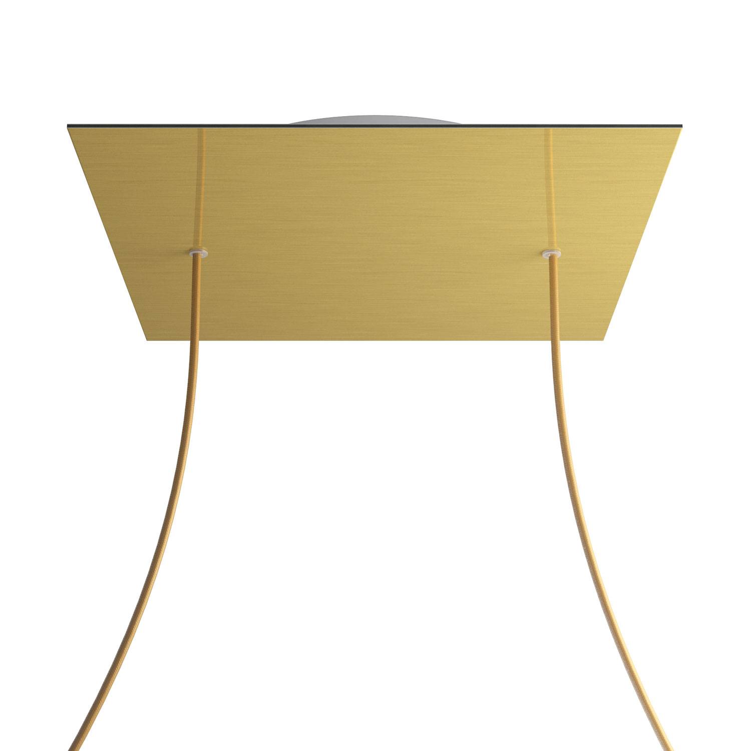 Rosone XXL Rose - One quadrato, 400 mm con 2 fori e 4 fori laterali - Dibond Ottone satinato - Creative Cables