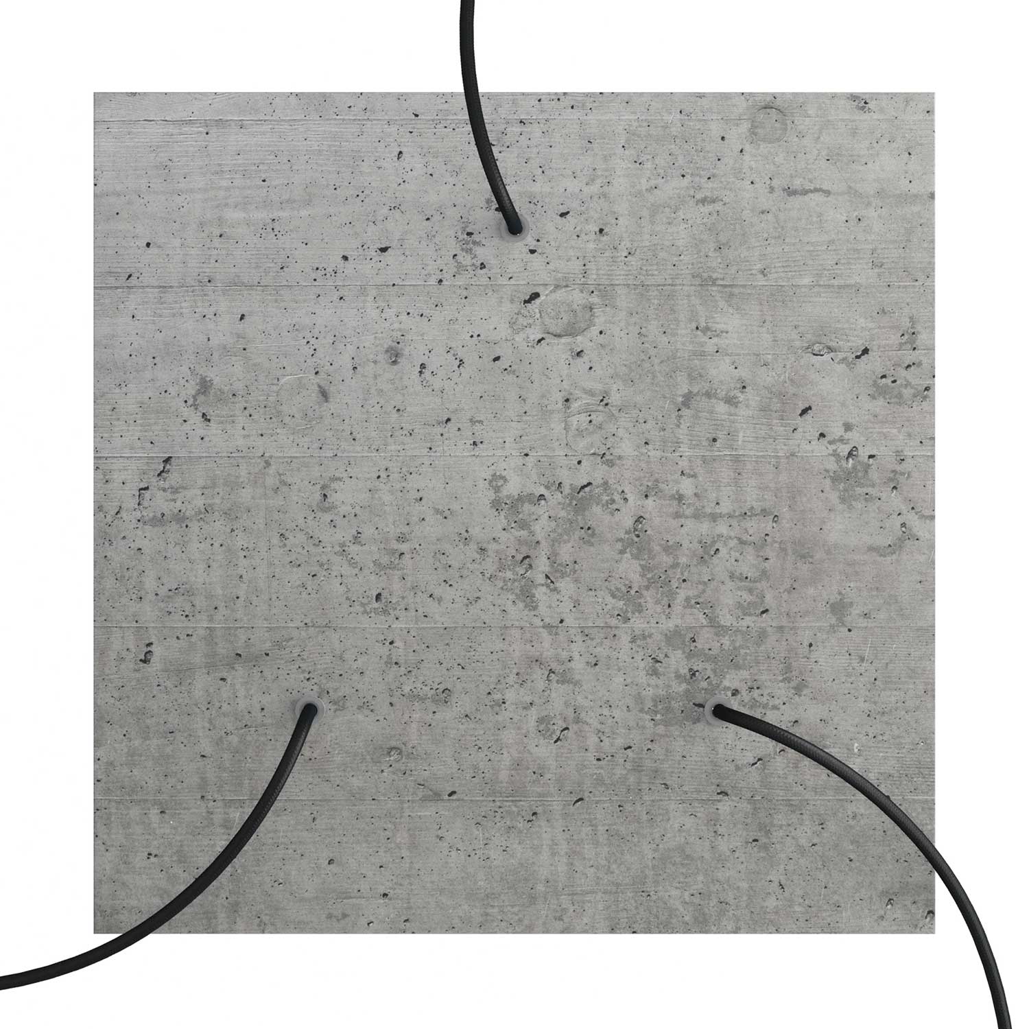 Rosone XXL Rose - One quadrato, 400 mm con 3 fori e 4 fori laterali - Cemento - Creative Cables