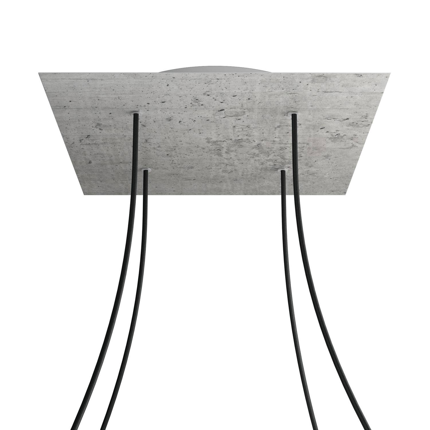 Rosone XXL Rose - One quadrato, 400 mm con 4 fori e 4 fori laterali - Cemento - Creative Cables