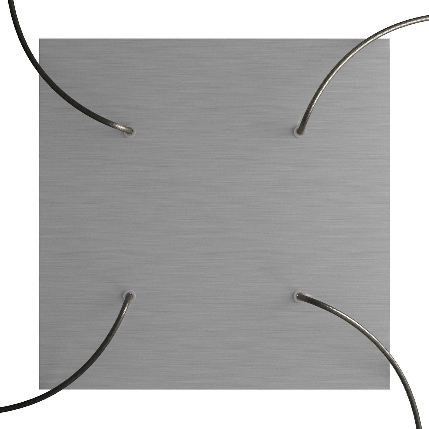 Rosone XXL Rose - One quadrato, 400 mm con 4 fori e 4 fori laterali - Dibond Acciaio satinato - Creative Cables