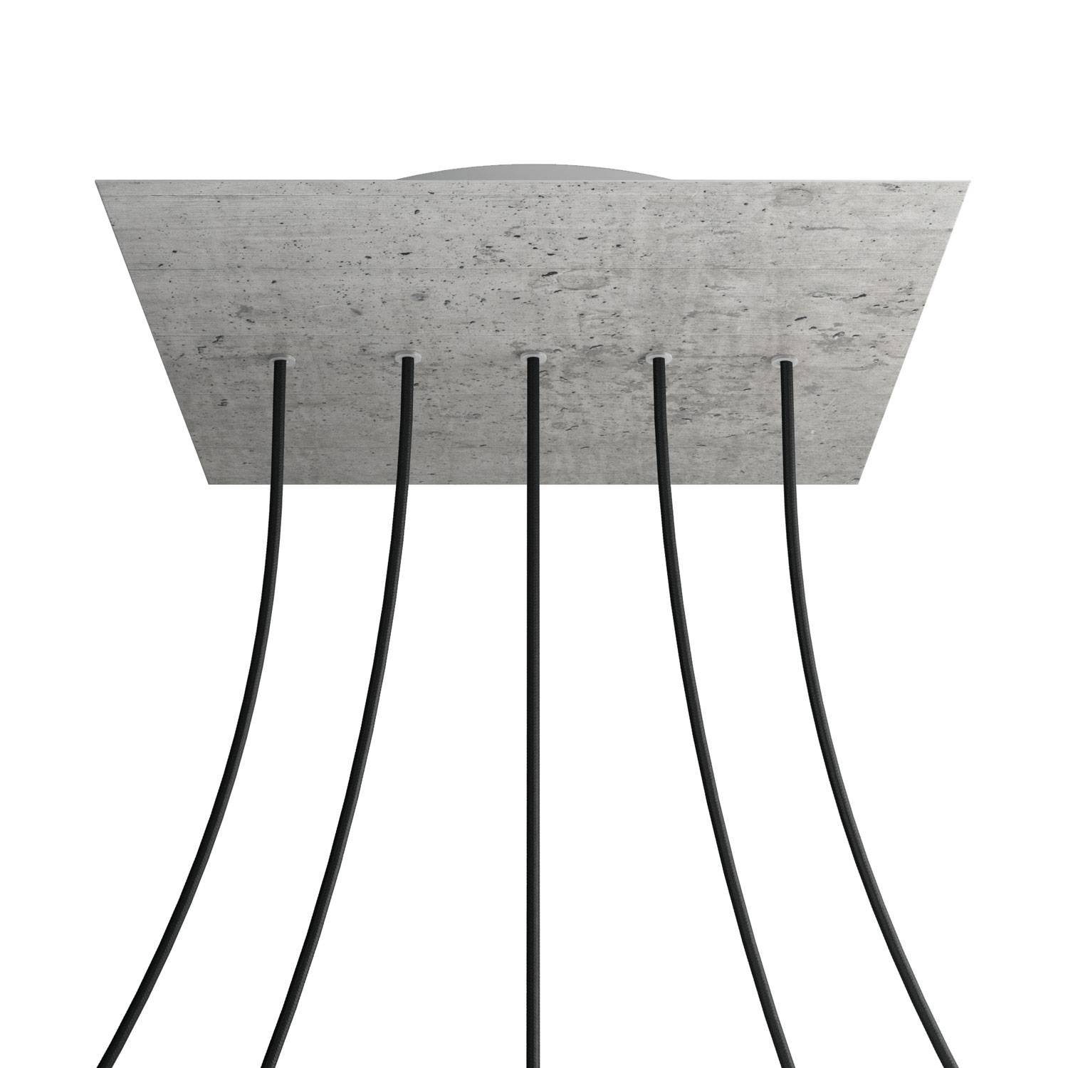 Rosone XXL Rose - One quadrato, 400 mm con 5 fori in linea e 4 fori laterali - Cemento - Creative Cables