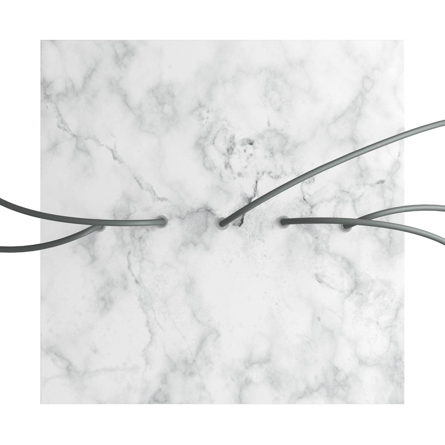 Rosone XXL Rose - One quadrato, 400 mm con 5 fori in linea e 4 fori laterali - Marmo Carrara - Creative Cables