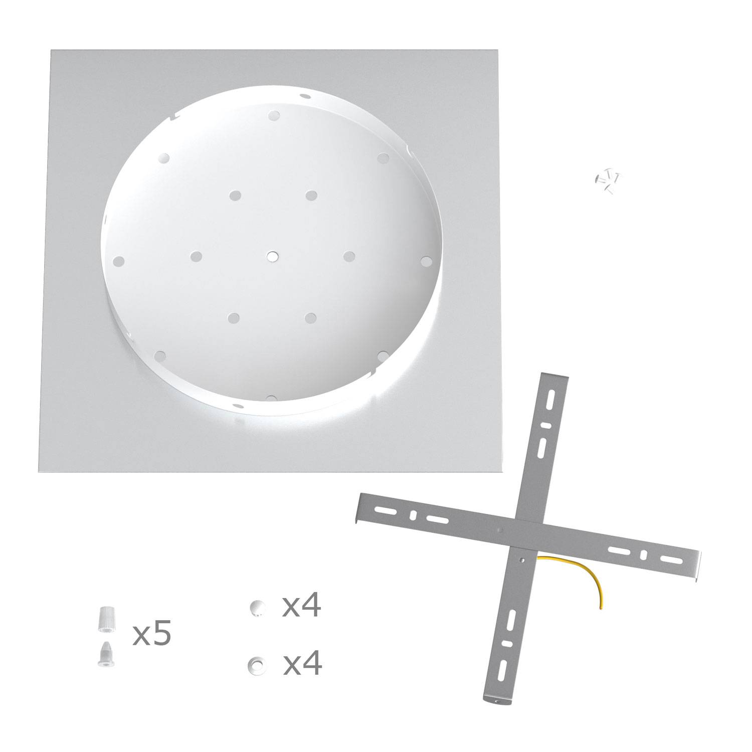 Rosone XXL Rose-One quadrato, 400 mm con 5 fori in linea e 4 fori laterali - Nero opaco Bianco