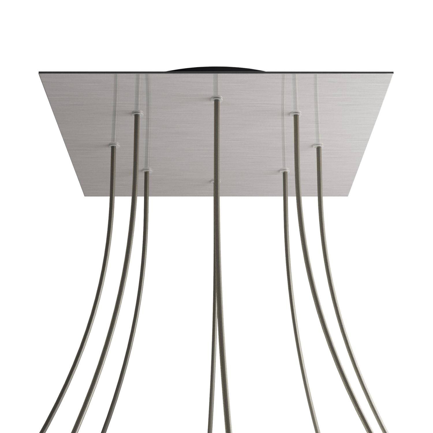 Rosone XXL Rose-One quadrato, 400 mm con 8 fori e 4 fori laterali - Dibond Acciaio satinato Nero