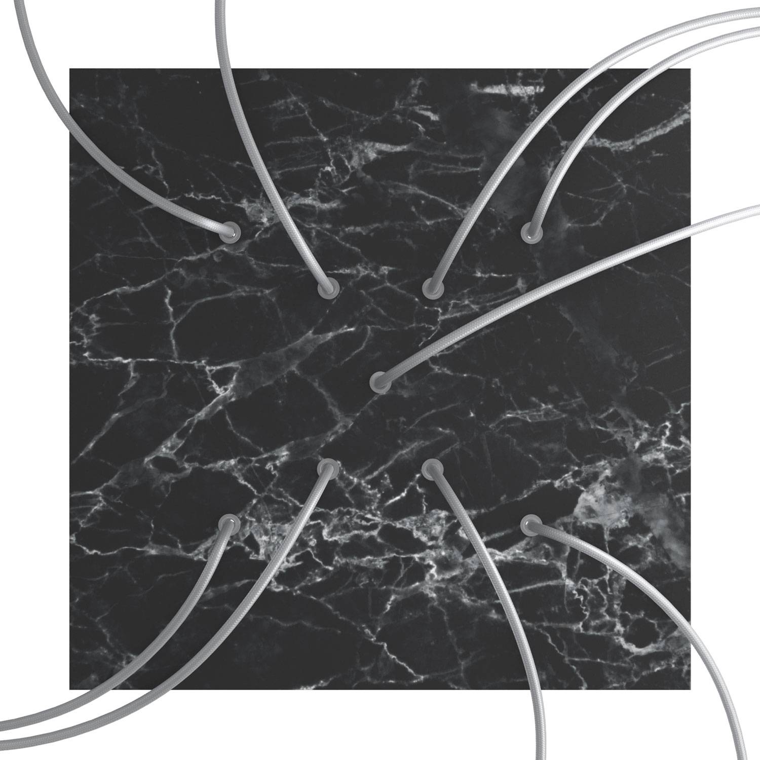 Rosone XXL Rose - One quadrato, 400 mm con 9 fori a X e 4 fori laterali - Marmo Marquina - Creative Cables