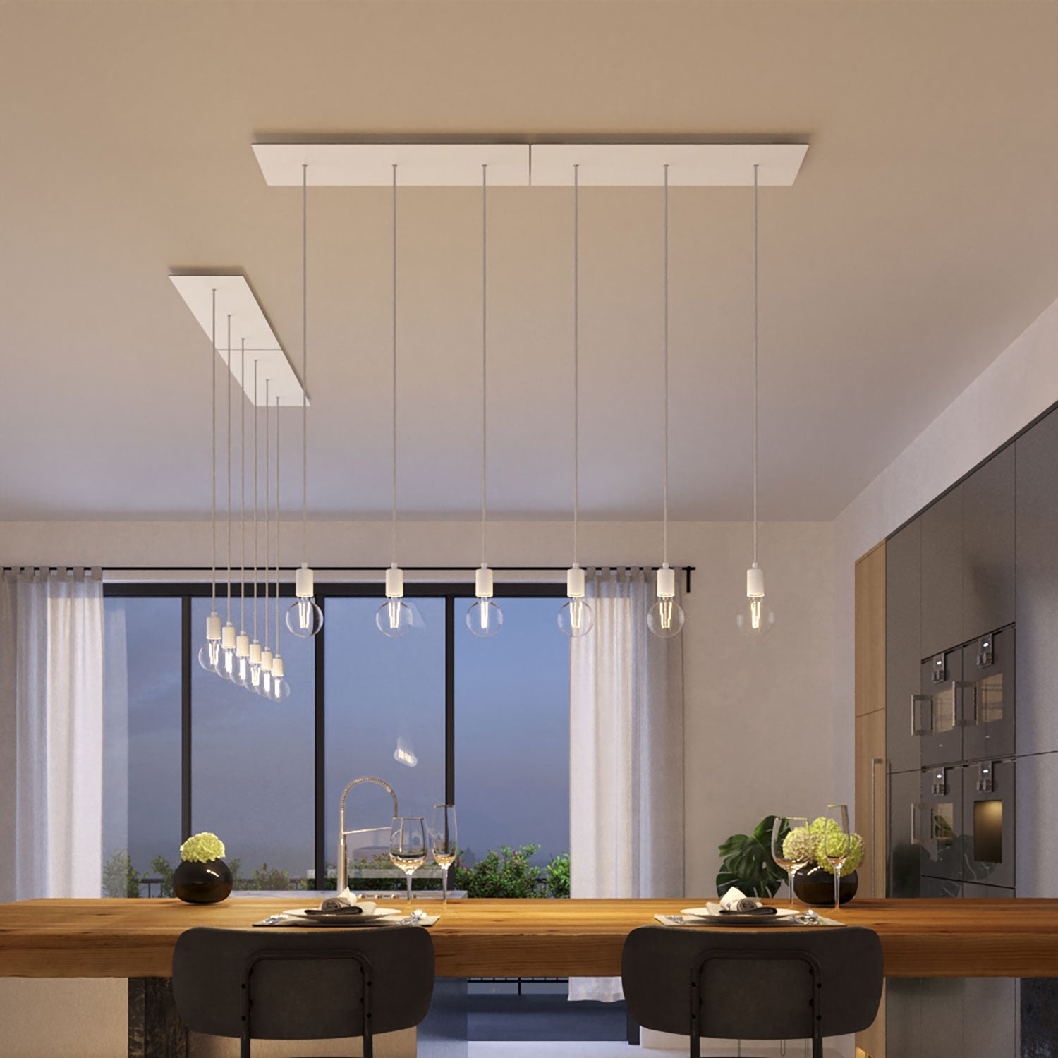 Rosone XXL Rose-One rettangolare a 3 fori in linea e 6 fori laterali, dimensioni 675 x 225 mm - Dibond Bianco opaco Bianco