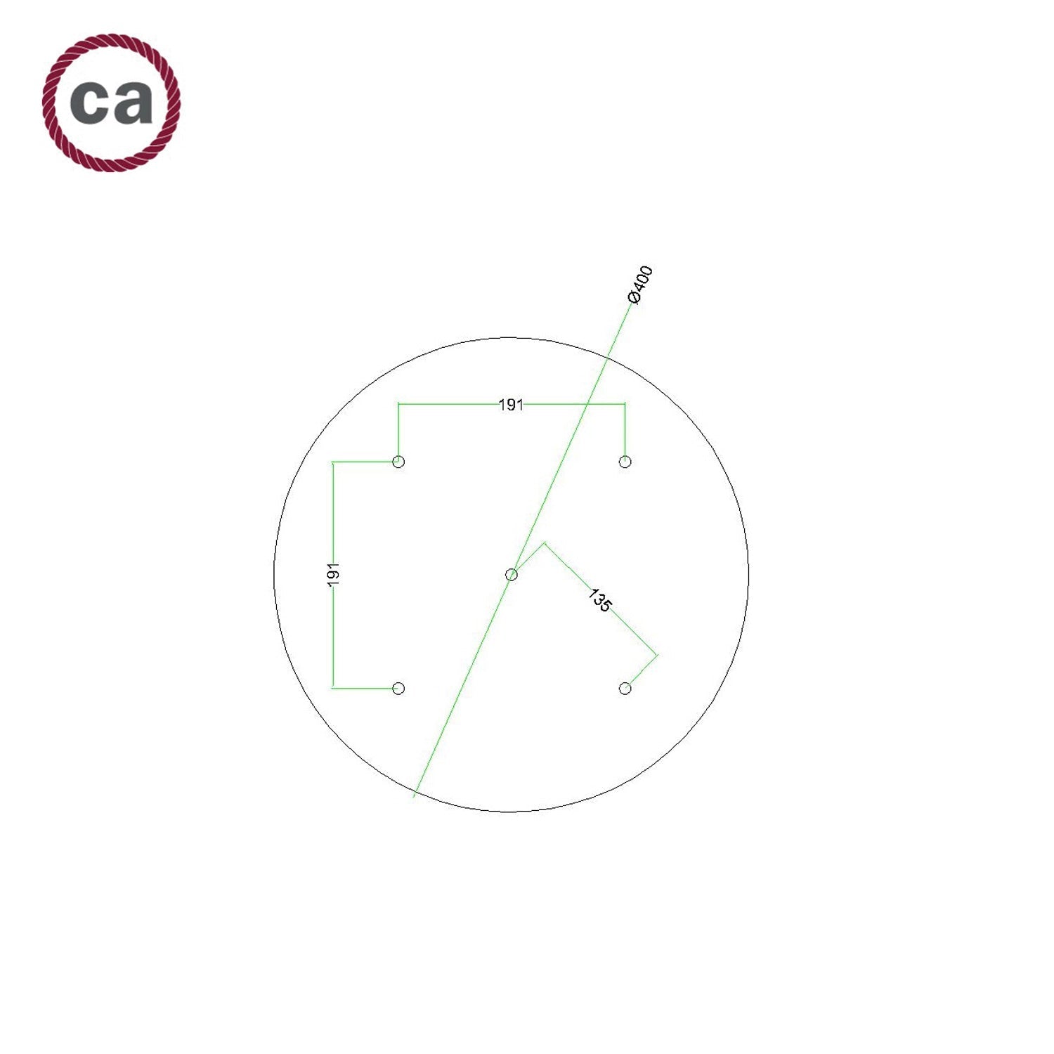 Rosone XXL Rose-One rotondo, diametro 400 mm con 5 fori e 4 fori laterali - Legno Bianco
