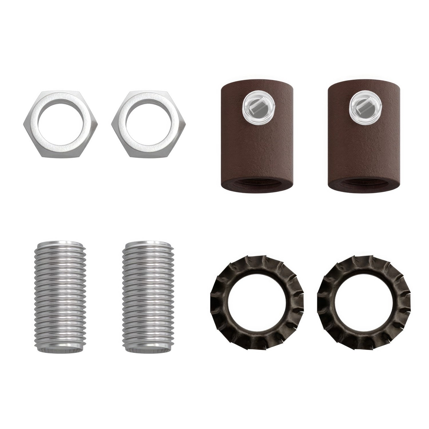 Serracavo cilindrico in metallo completo di tige, dado e rondella - Ruggine scura verniciata