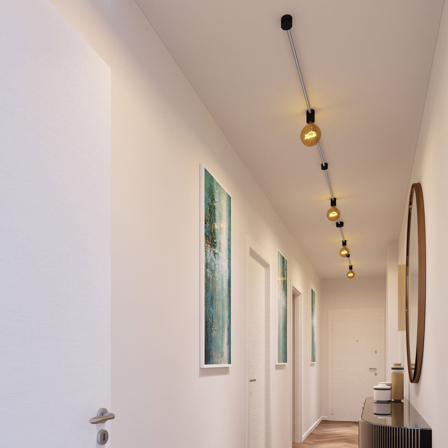 Sistema Filé Symmetric Kit - con cavo CM02 di 5 m per catenaria e 9 componenti in legno verniciato nero per interni