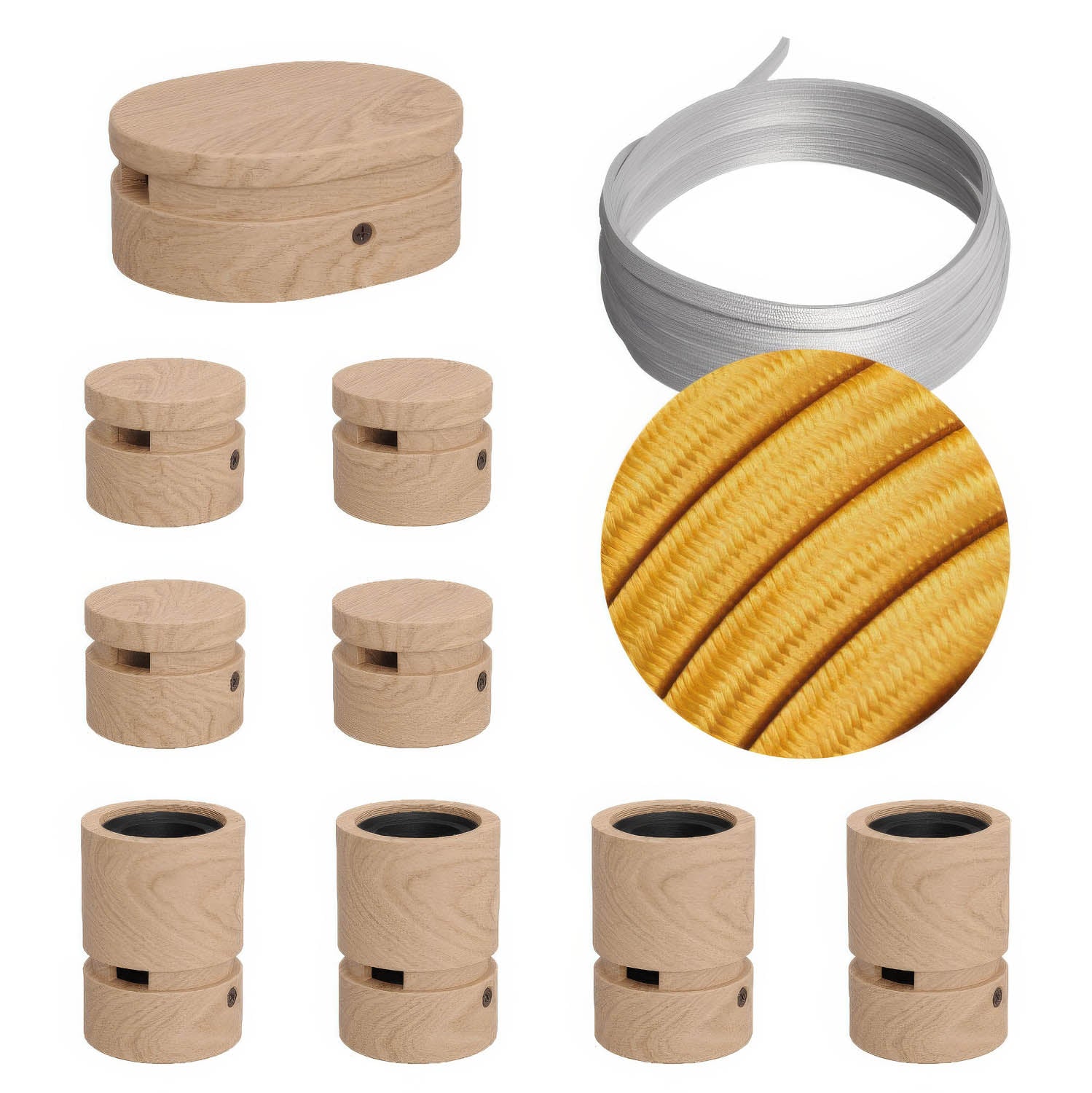 Sistema Filé Symmetric Kit - con cavo CM05 di 5 m per catenaria e 9 componenti in legno per interni