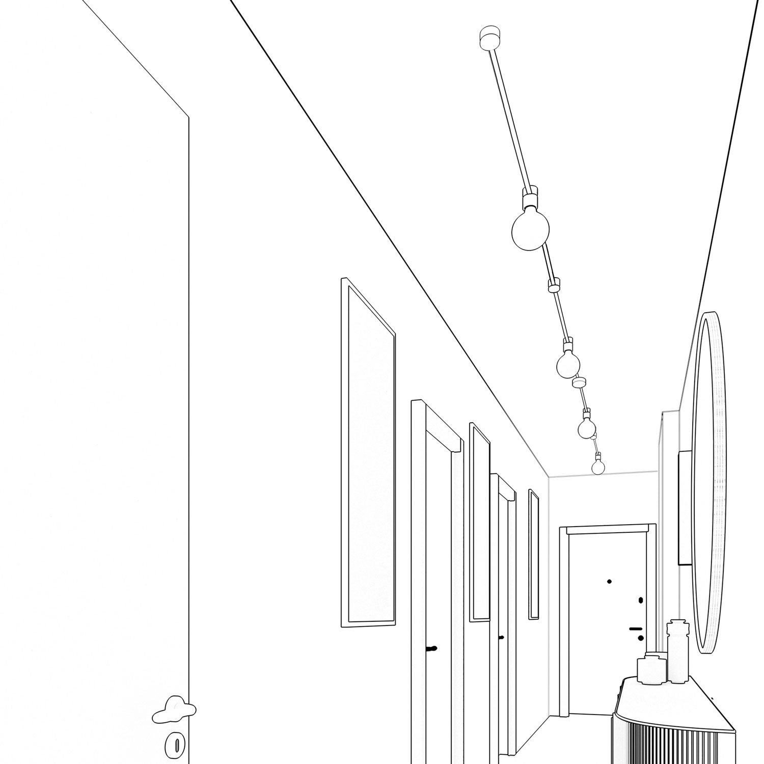 Sistema Filé Symmetric Kit - con cavo CN06 di 5 m per catenaria e 9 componenti in legno verniciato nero per interni